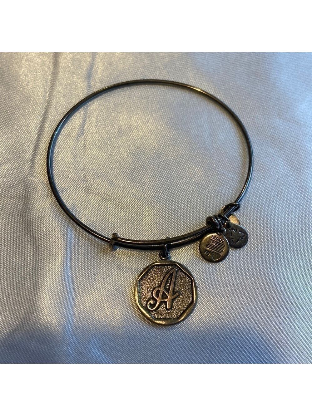 Alex and Ani Letter A Silver Charm Bangle Bracelet